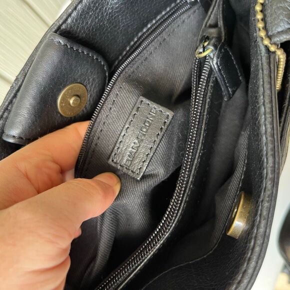 VTG Evan-Picone Black Leather Tote Bag Full Grain Brass Hang Tag Multi Pocket Pu - Picture 8 of 13